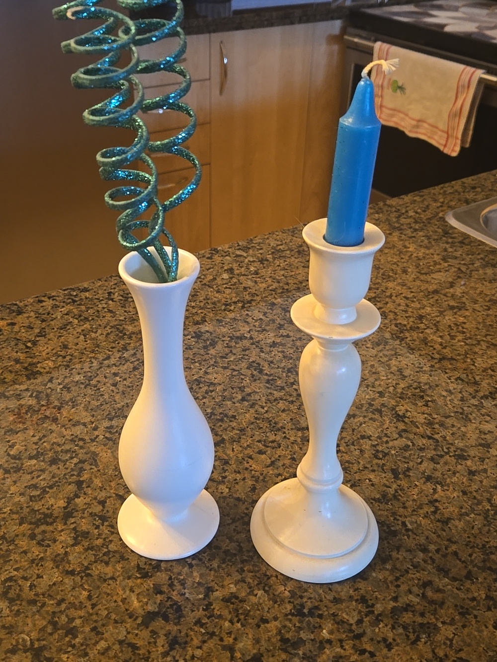 Ikea set of small vase+candle holder, decor included, white, fair condition